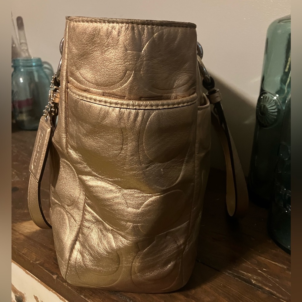 Coach Metallic Gold Signature Tote - Picture 5 of 12